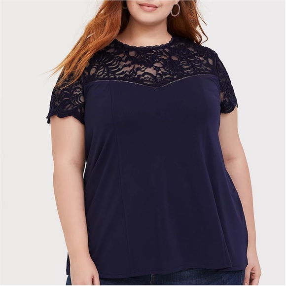 torrid Tops - 🆕 Torrid | Studio Knit Lace Yoke Crew Neck Top